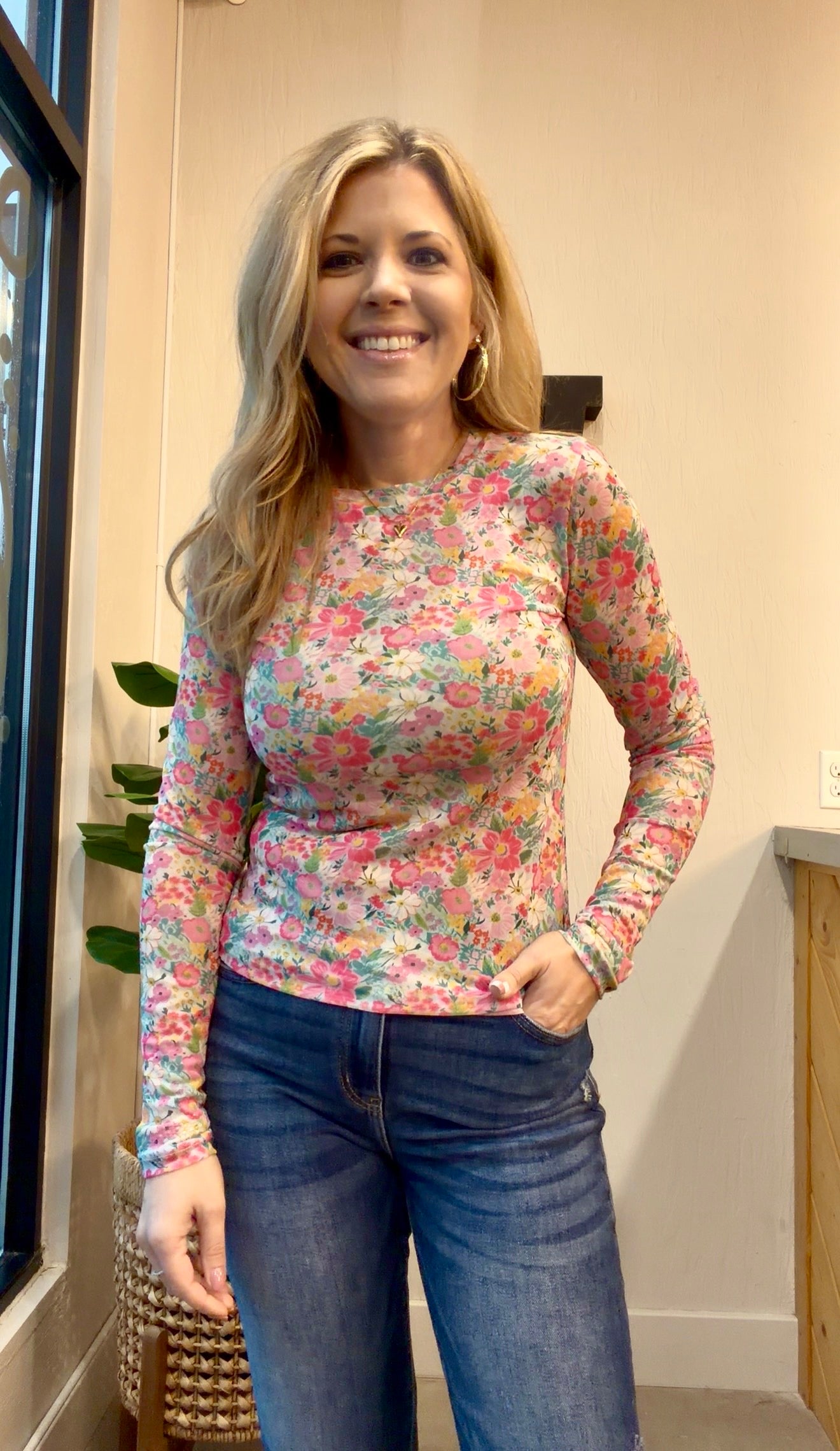 Pink Spring Floral Mesh Top