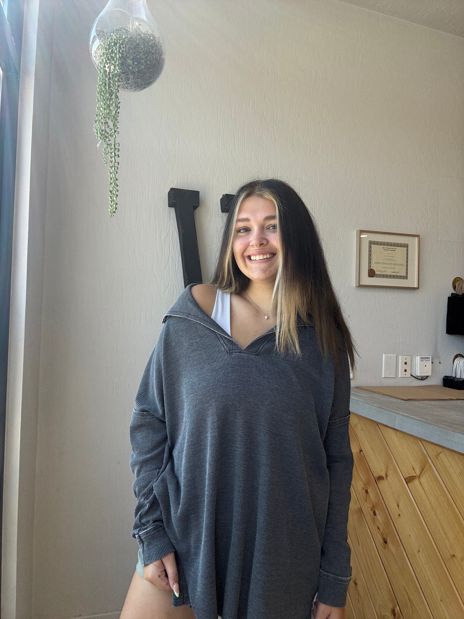 Waffle Knit Oversized Long Sleeve