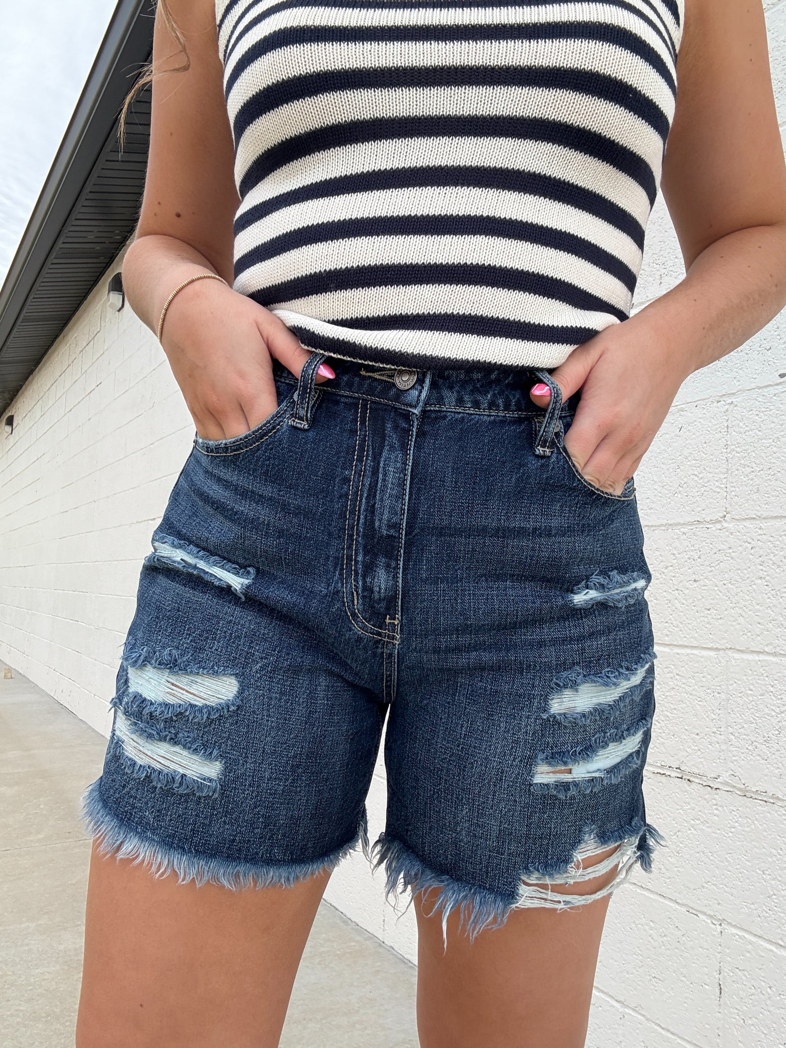 KanCan Dark Distressed Denim Shorts