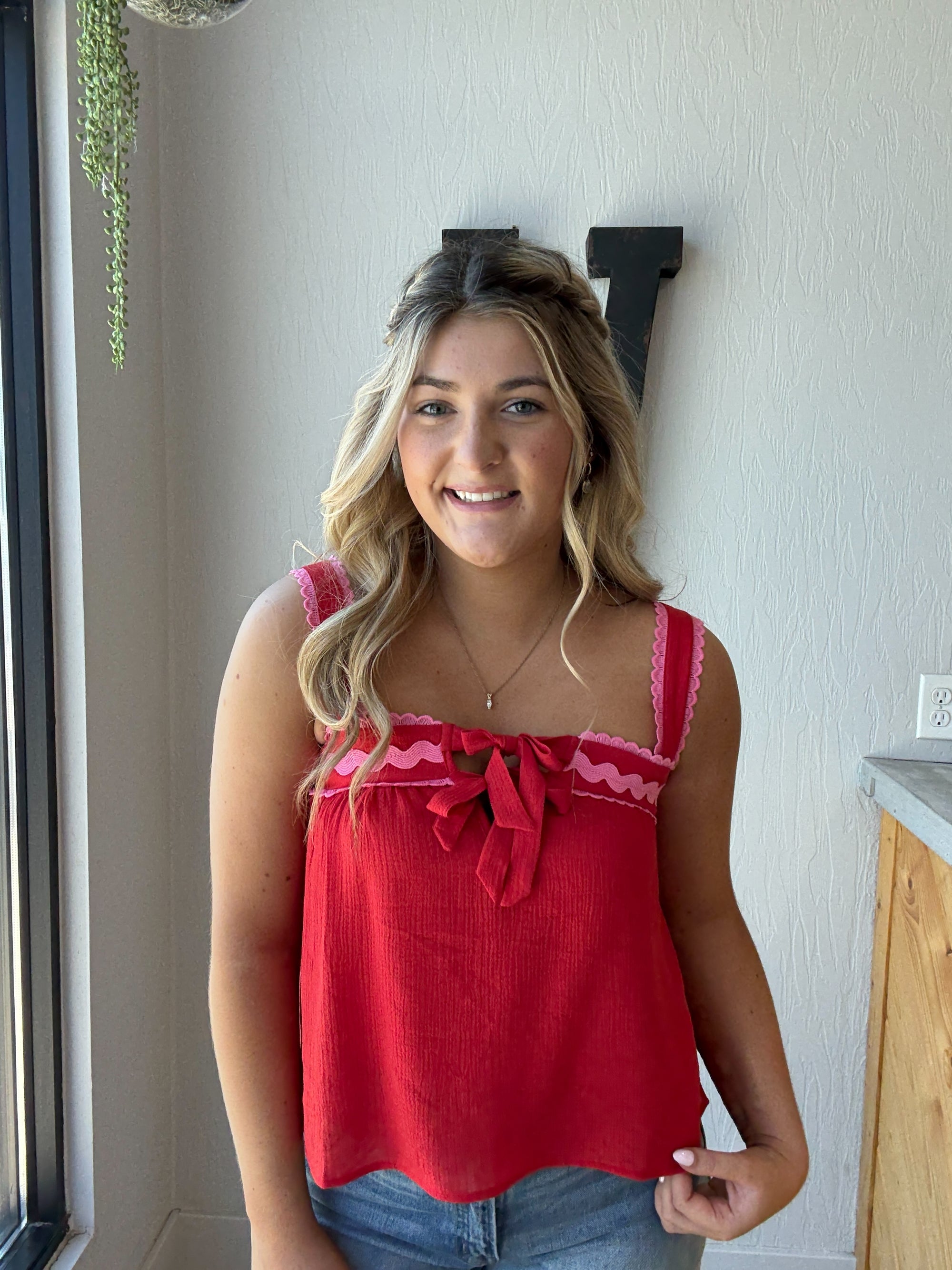 Red Scalloped Tank